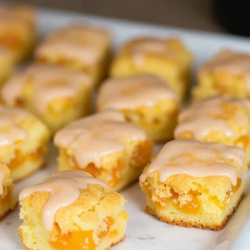 Homemade Peach Cobbler Pound Cake Twinkies filled with peach compote and topped with vanilla glaze