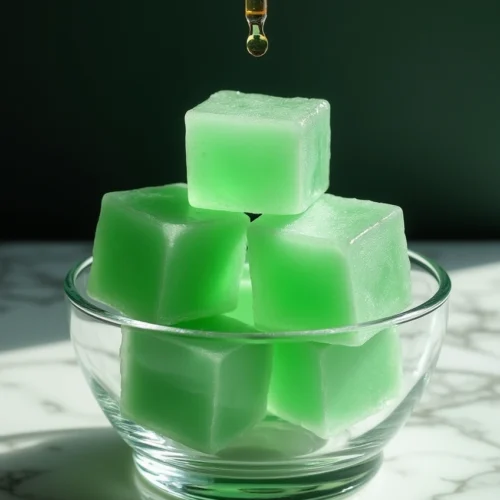 DIY skin gels made with aloe, turmeric, cucumber, and green tea in glass jars