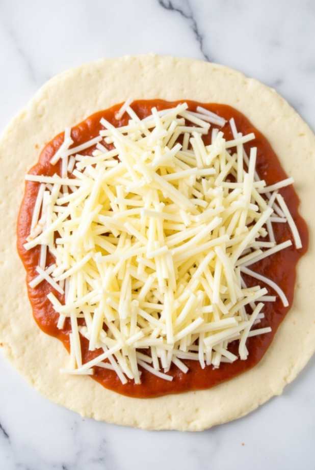 Layered Mexican pizza with ground beef, beans, and melted cheese on crispy tortillas