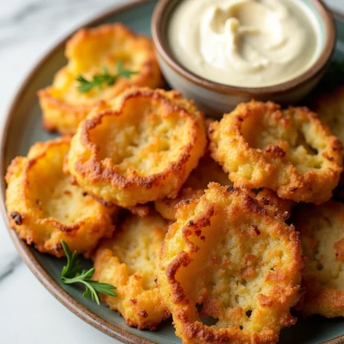 Crispy Parmesan cabbage fritters with creamy roasted garlic dip