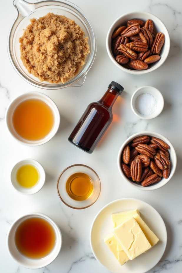 Close-up of pecan pie dump cake with vanilla ice cream served in white bowls