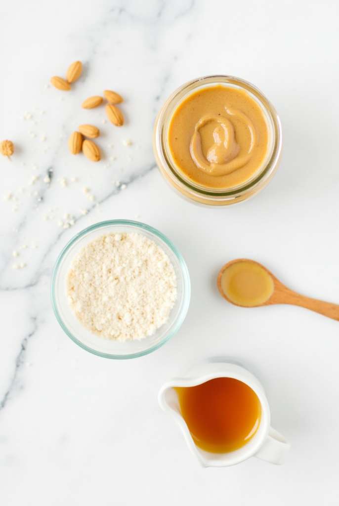 Overhead view of 3-ingredient vegan peanut butter cookies on a marble table