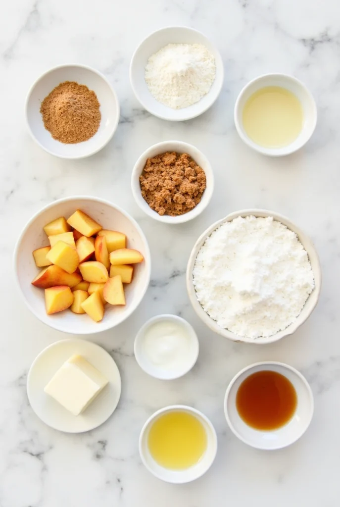 Freshly baked cobbler muffins with peaches and crumble topping, drizzled with sugar glaze on a cooling rack