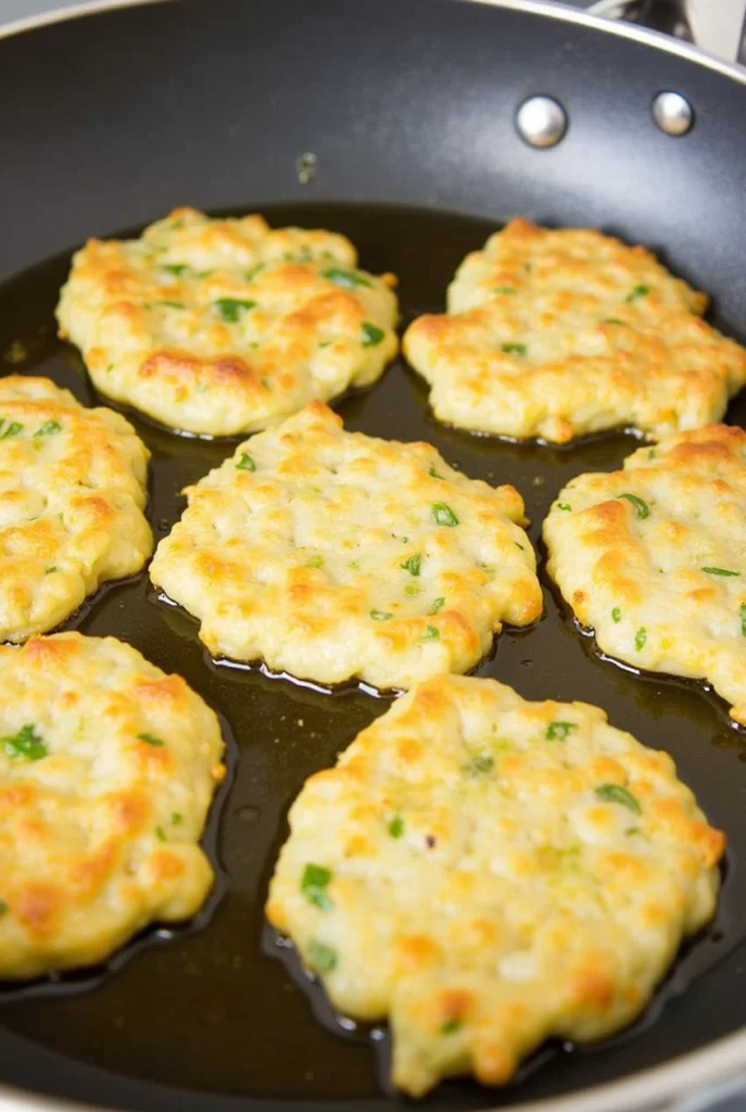 Golden cabbage fritters with creamy yogurt sauce on a rustic plate