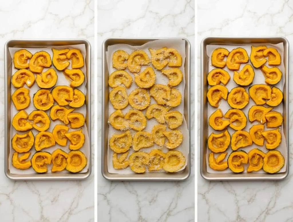 Golden baked squash rounds topped with melted Parmesan, served on parchment