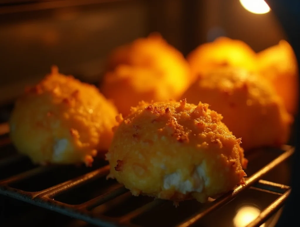 Golden baked crab bombs made with jumbo lump crab meat, served with lemon wedges