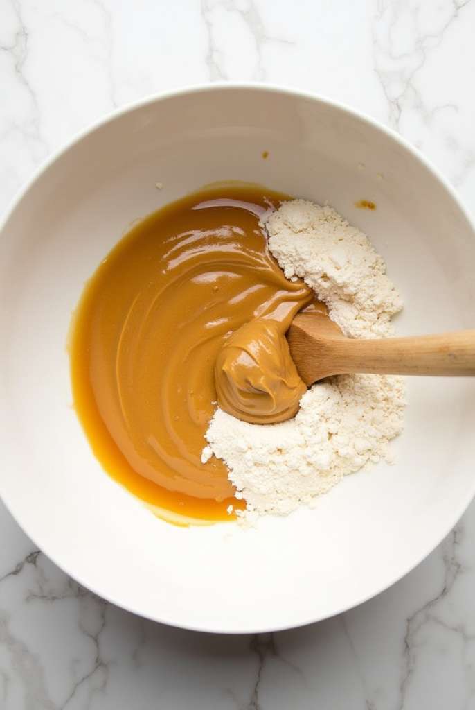Overhead view of 3-ingredient vegan peanut butter cookies on a marble table