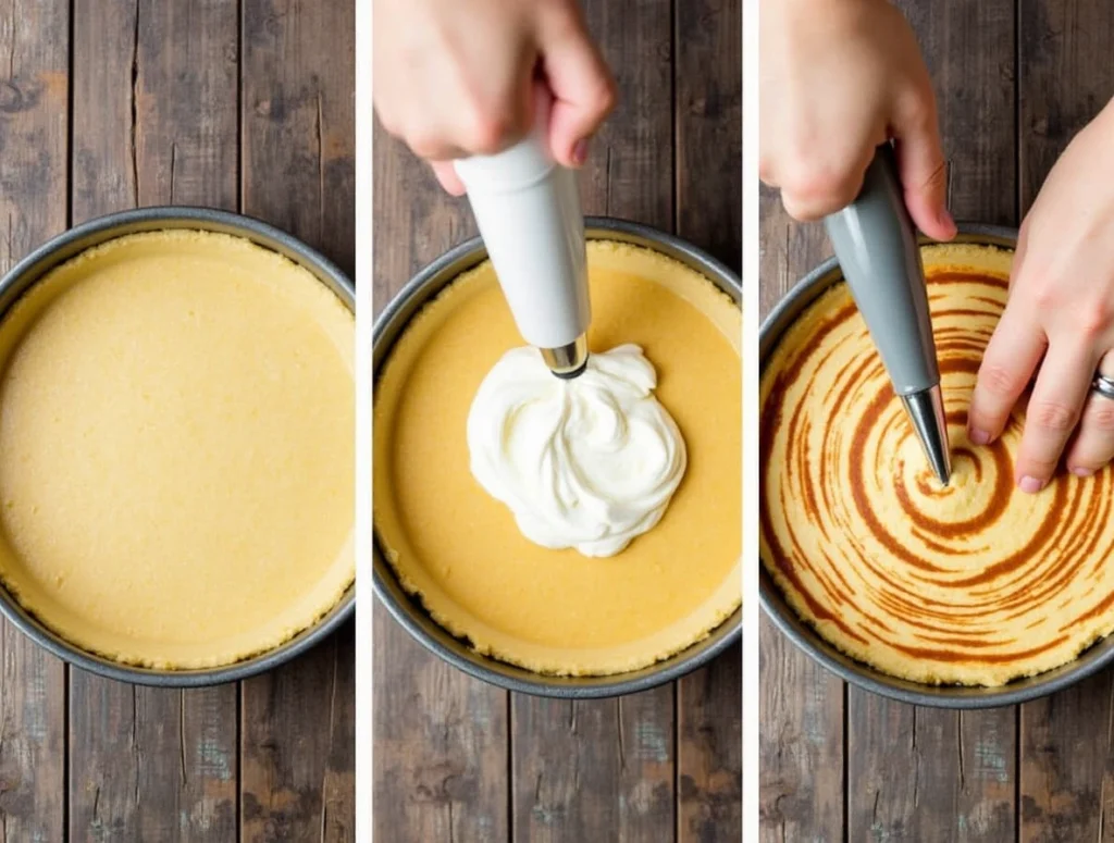Cinnamon Roll Honeybun Cheesecake served on a marble table with cinnamon glaze