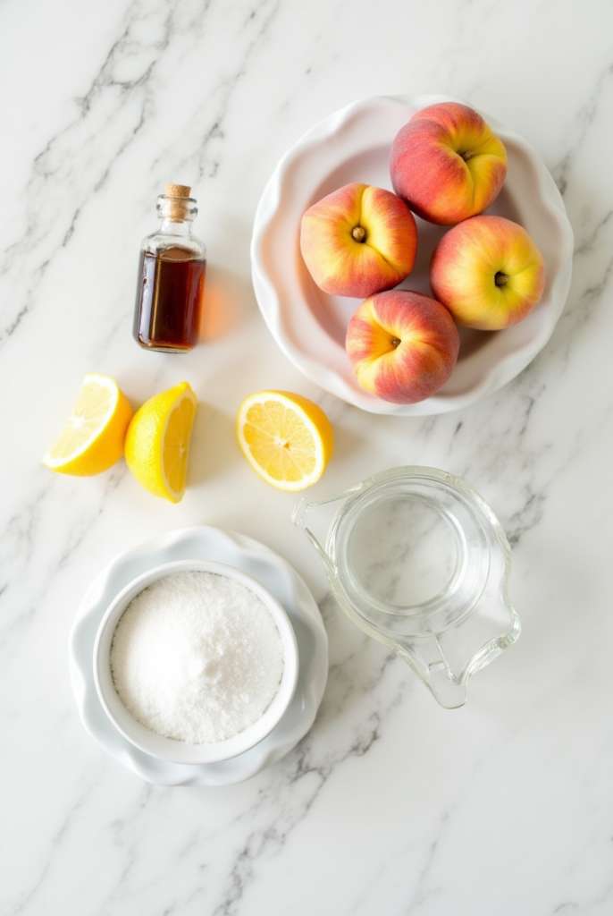 Glass mason jar filled with homemade peach lemonade, garnished with lemon and peach slices
