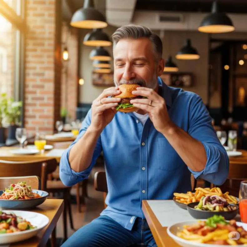 A vibrant, inviting plate of gluten-free pasta with fresh cherry tomatoes, basil, and a sprinkle of Parmesan cheese, placed on a rustic wooden table with a blurred restaurant background, emphasizing delicious and safe dining.