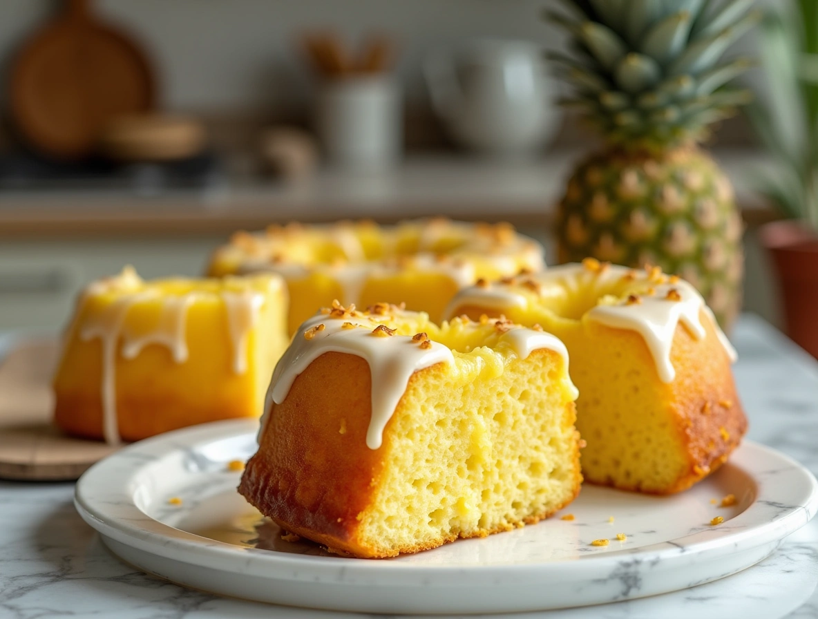 Drizzling pineapple glaze over Juicy Pineapple Heaven Cake