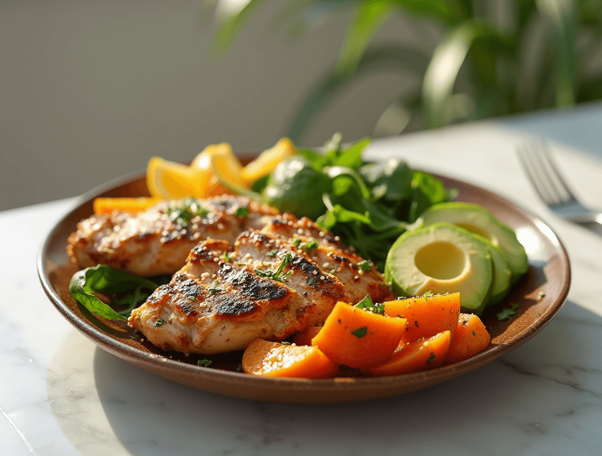 Juicy grilled chicken breasts with golden char marks marinated in lemon, garlic and oregano - perfect Mounjaro meal