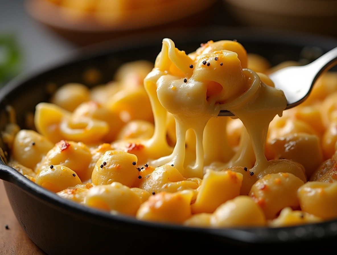 Creamy one-pan white cheddar mozzarella pasta delight with melted cheese, served in a skillet with fresh parsley garnish