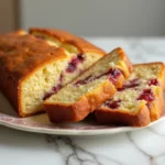 Step-by-step preparation of Are You Kidding Me Cake on a marble table: whisked eggs, cake mix being stirred, and fruit filling folded in.