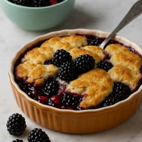 Warm Sweet Blackberry Cobbler Magic Ingredients on Marble Counter