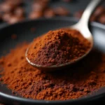 Bold and smoky homemade coffee rub seasoning with spices in a small bowl on a wooden table