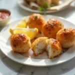 Golden baked crab bombs made with jumbo lump crab meat, served with lemon wedges