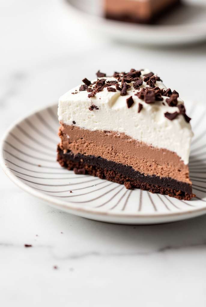 Gluten-Free Chocolate Mousse Cake topped with whipped cream and chocolate shavings