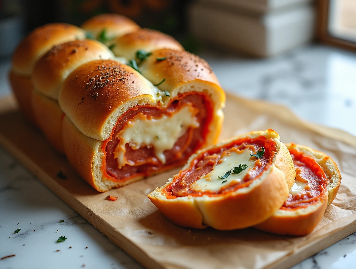 Golden-baked cheesy garbage bread stuffed with chicken sausage, pepperoni, and melty mozzarella, served with marinara sauce