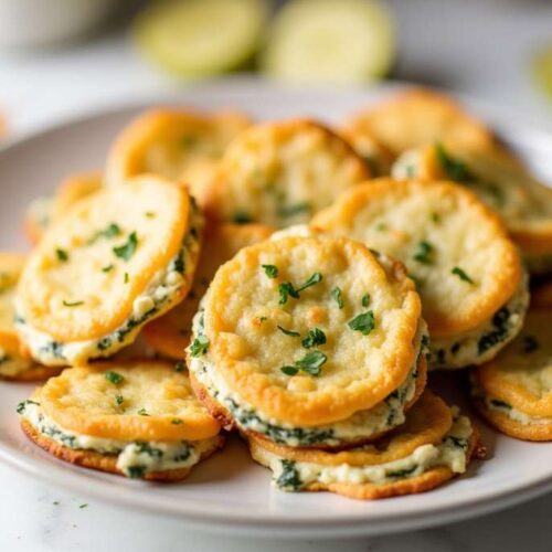 Spinach Dip Cheese Crisps on Baking Sheet – Fresh from the Oven